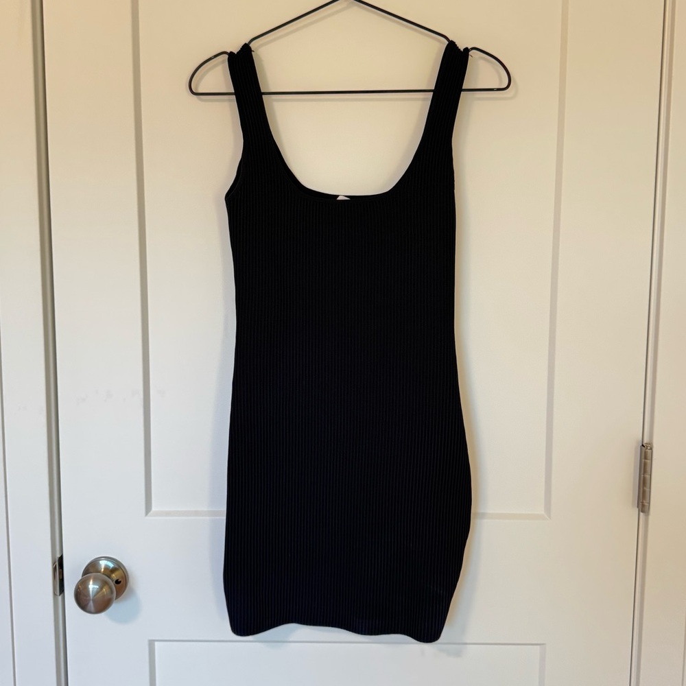 Black Ribbed Fitted Dress